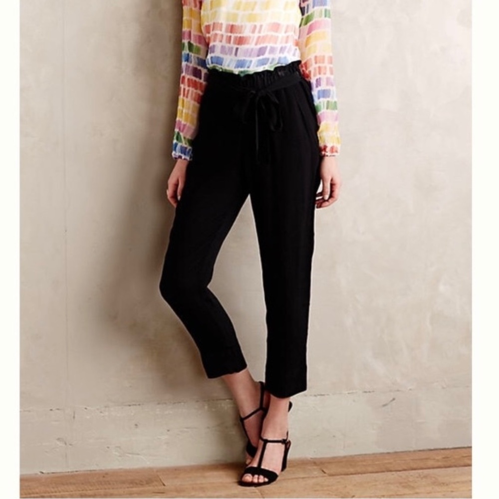 Anthropologie CARTONNIER Black Belted Paperbag High Waist Cropped Pants X-Large